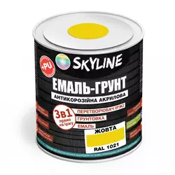 ЭМАЛЬ – ГРУНТ 3 в 1 акрил-полиуретановая шелковисто-матовая Skyline RAL 1021 Желтая 0,9 кг