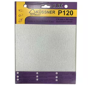 Бумага наждачная Kussner PS33 для красок, лаков и шпаклевок P120, 230x280 мм, уп. 3 шт.